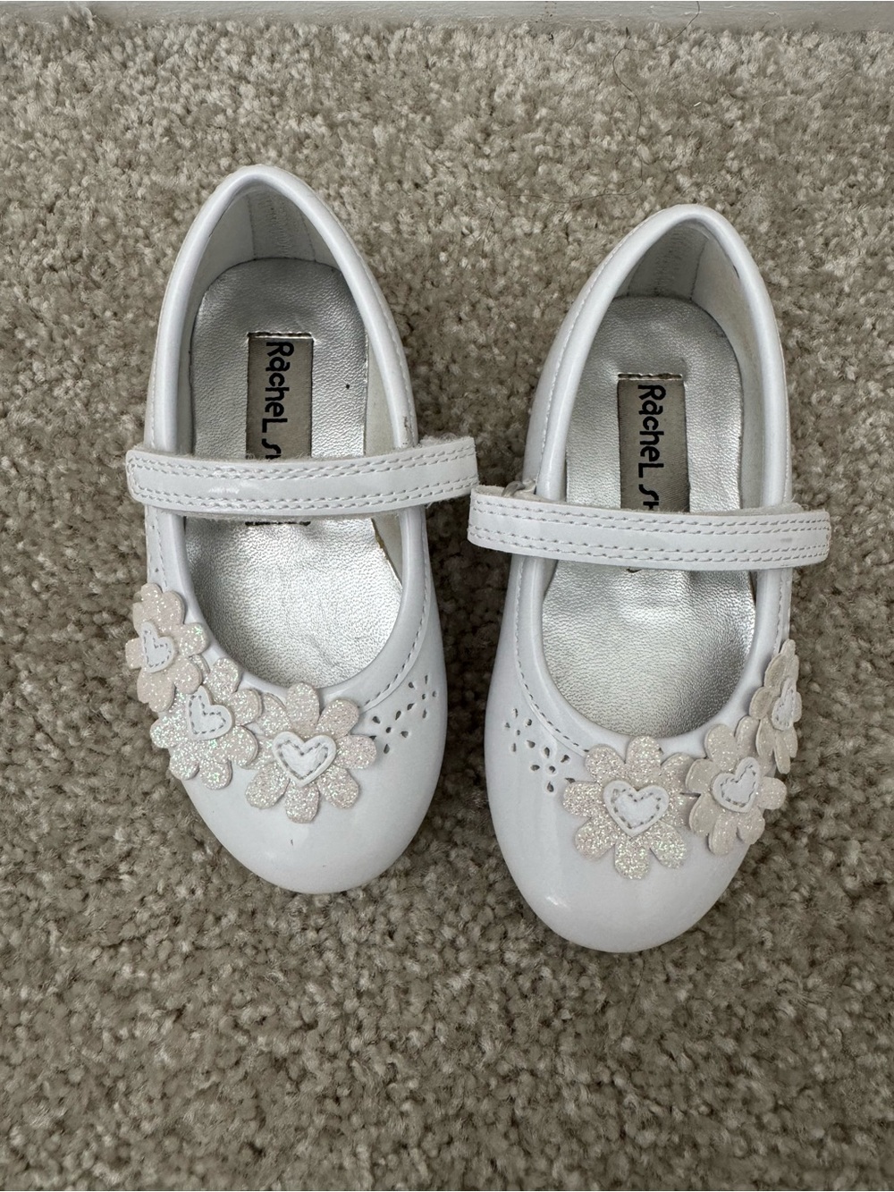 Rachel Shoes Girls White Floral Mary Jane Flats Size 6